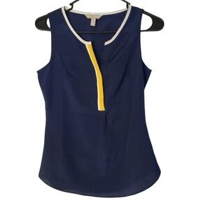 Banana Republic Navy Tank Sleeveless with Yellow Detail Petite XXS
